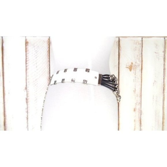 Vintage white leather silver metal link chain beaded statement belt main image 4